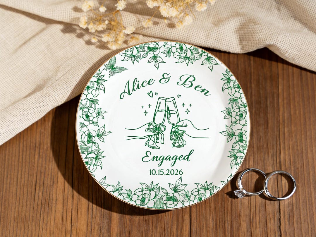 Personalized Engagement Ring Dish, Custom Name Date Ceramic Jewelry ...