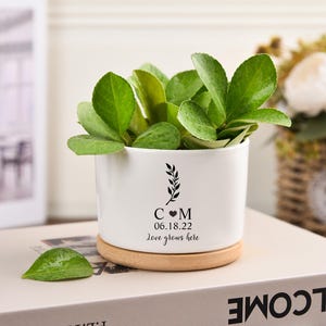 Jardinière en céramique, cadeau de pendaison de crémaillère, cadeau de douche nuptiale personnalisé pour la mariée, pot de succulentes personnalisé, nouvelles fiançailles, cadeau de mariage, cadeau pour nouvelle maison