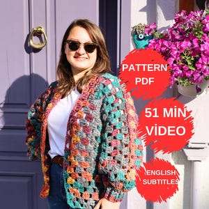 Crohet Pattern & Video, Hexagon Cardigan Pattern, Oversized Sweater Tutorial, Tutorial PDF-Video, Printable Pattern, Intermediate Level Knit