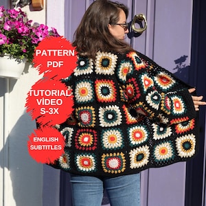 Patroon gehaakte oma vierkante trui, handgemaakt vest, damestrui, afdrukbare tutorial-pdf, patroonvideo, gezellig vest, maten S-3X