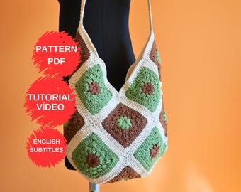 Cottagecore Crochet Bag Pattern PDF Tutorial | Granny Square Purse DIY, Step by Step Crochet Bag Pattern, Instant Download, Crochet Tutorial