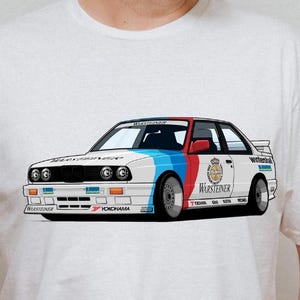 BMW E30 M3 Racing T-Shirt, Vintage DTM Car Graphic Tee, Comfort Color Short Sleeve Black Shirt, Classic Motorsport Gift,BMW lover dad gift