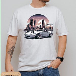Mazda MX-5 Miata NA T-Shirt, Cityscape Graphic Tee, Comfort Color Short Sleeve Black Shirt, Classic JDM Car Lover Gift,car lover dad gift