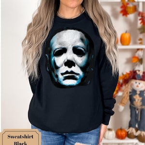 Bluza z nadrukiem Michaela Myersa na Halloween – Bluza z kapturem z horroru – Bluza z grafiką straszliwego slashera – Bluza z nadrukiem strasznej twarzy na Halloween