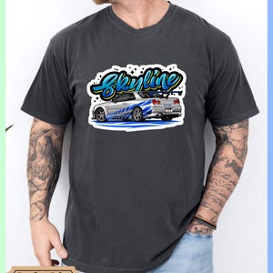 Skyline R34 Drift Car Graphic Tee - Comfort Colors Vintage Washed