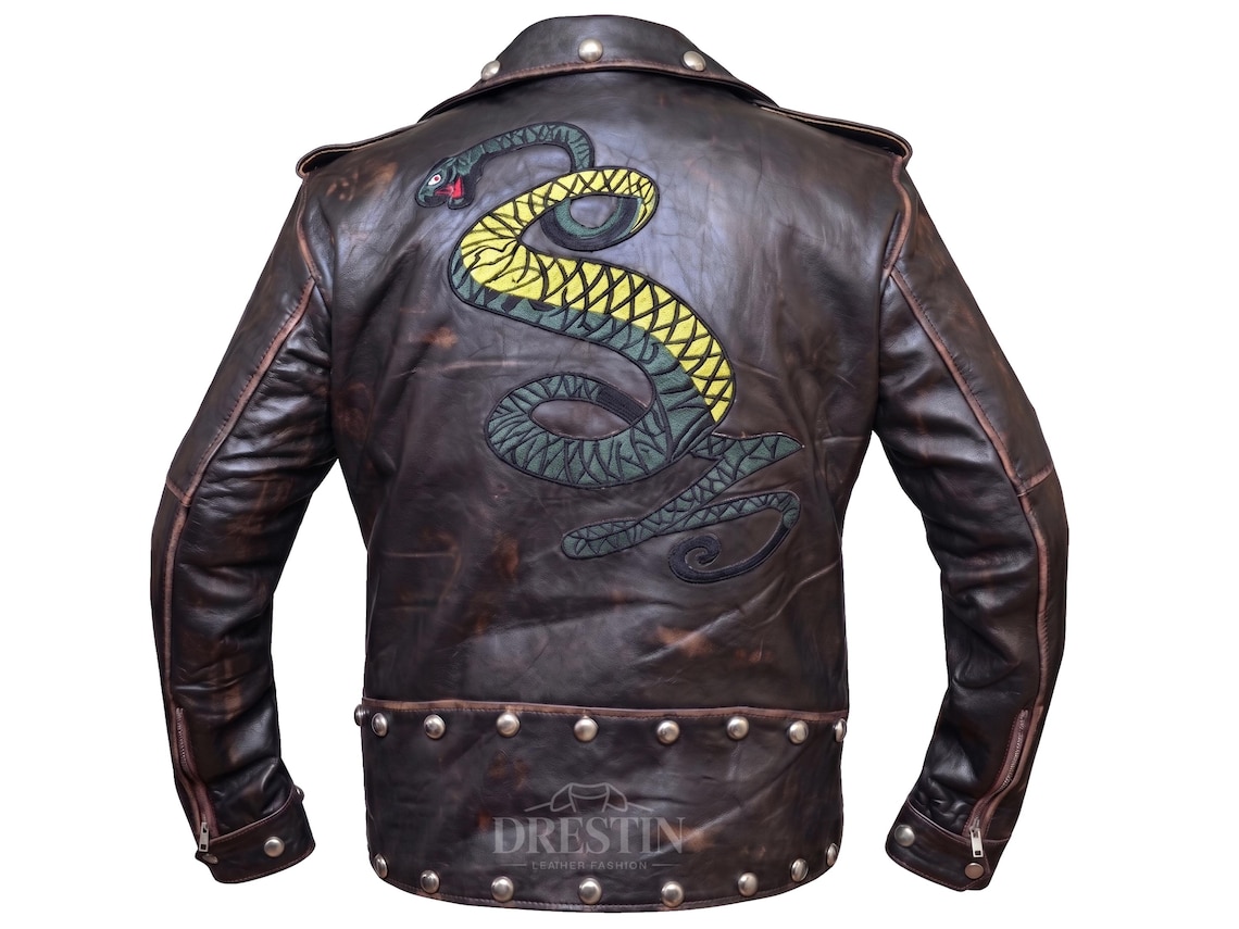 Fallout Tunnel Snakes Leather Jacket Vintage Brown Biker Jacket | Snake ...
