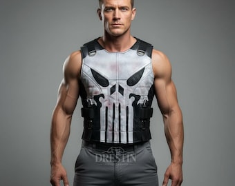 Punisher season 2 Skull Leather Vest: Tactical Biker Costume