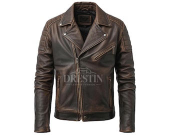 Men's Dark Brown Real Leather Biker Jacket | Vintage Motorcycle Style jacket
