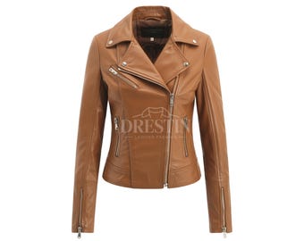 Brown Leather Biker Jacket: Women's Moto Style - Slim Fit jacket