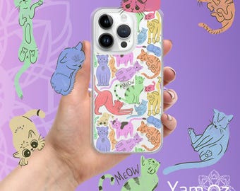 Clear iPhone Case – Colorful Cute Cat Pattern – Protective Cat Phone Cover iPhone®