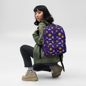 Celestial Backpack – Sun Moon and Stars Print – All Over Pattern Bag – Astrology Boho Backpack – Space Lover Gift – Mystical Festival Bag