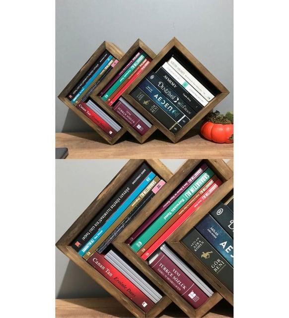 Handcrafted Wooden Zigzag Bookshelf With Geometric Cube Design, Modern ...