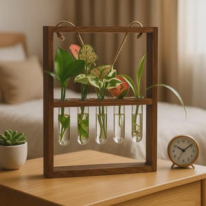 Wandmontierter Reagenzglas-Übertopf aus Holz mit Hängerahmen, minimalistische Vermehrungsstation für Zimmerpflanzen, Stecklinge oder Blumendekoration