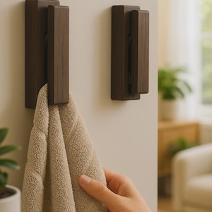 Boho Wood Wall Hooks - Minimalist Towel Hangers, Set of 2