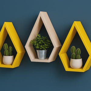 Geometric Wood Wall Shelves: Boho Scandinavian Decor, Handmade Set