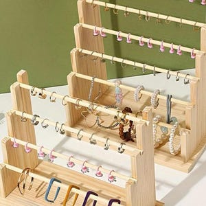 Creative wooden cord organizer stand for hair accessories, scrunchie and bracelet holder with natural minimalist design