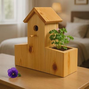 Handgefertigte hölzerne Vogelhaus-Pflanzgefäß-Kombination mit zwei Blumenkästen, rustikale Gartendekoration für Terrasse, Balkon oder Garten
