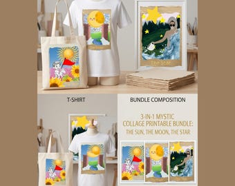 Mystic Tarot Collage Bundle, Sun Moon Star T-shirtontwerpen (digitale download)