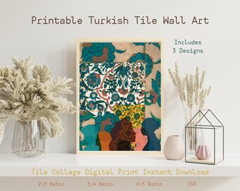 Digitale print Turkse tegelcollage – kunst aan de muur keramiek – Afdrukbaar huisdecor – direct downloaden