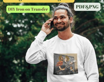 Vintage collage T-shirtontwerp, surrealistische kunstkleding, opstrijktransfer (png/pdf)