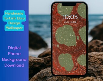 Telefoonbehang Ebru: handgemaakt Turks marmerkunst tulpontwerp (digitale download)
