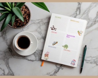 Afdrukbare kawaii-dagnotities, pastelkleurige dierenplannerpagina, Mind Dump-dagboek (digitale download)