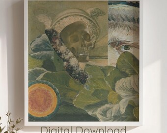 Surrealistische kunstgeschiedeniscollage: digitale print beroemde schilderijen voor op kantoor