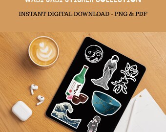 Digitale Wabi Sabi-stickers, Japanse planner-clipart (PNG, pdf)