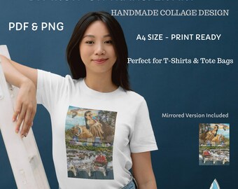 Handgemaakte collagekunst voor T-shirtoverdracht (digitale download)