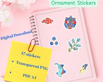 Digitale bloemenstickers: 47-delige png-clipartset (inclusief afdrukbare pdf)