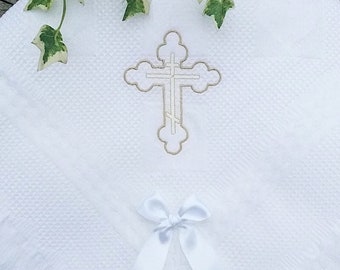 Extra LARGE 120cm x 120cm Baptism Christening blanket with many cross designs including Orthodox, Catholic, Celtic boys girls in gold silver