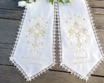 Cream white off white ivory baby child's or adult's Baptism Christening sash stole in gold silver white or ivory