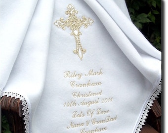 White cream or ivory WARM fleece  Baby blanket for a Baptizm Baptism or a Christening personalized with child's name and trimmed with lace