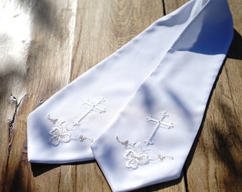 White off white ivory baby child's adult's Baptism CHRISTENING STOLE SASH lined personalised Irish Shamrock and Celtic designs available