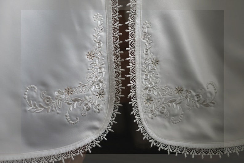 Baby Baptizm Baptism Christening cape in white or ivory satin with intricate embroidery and hood