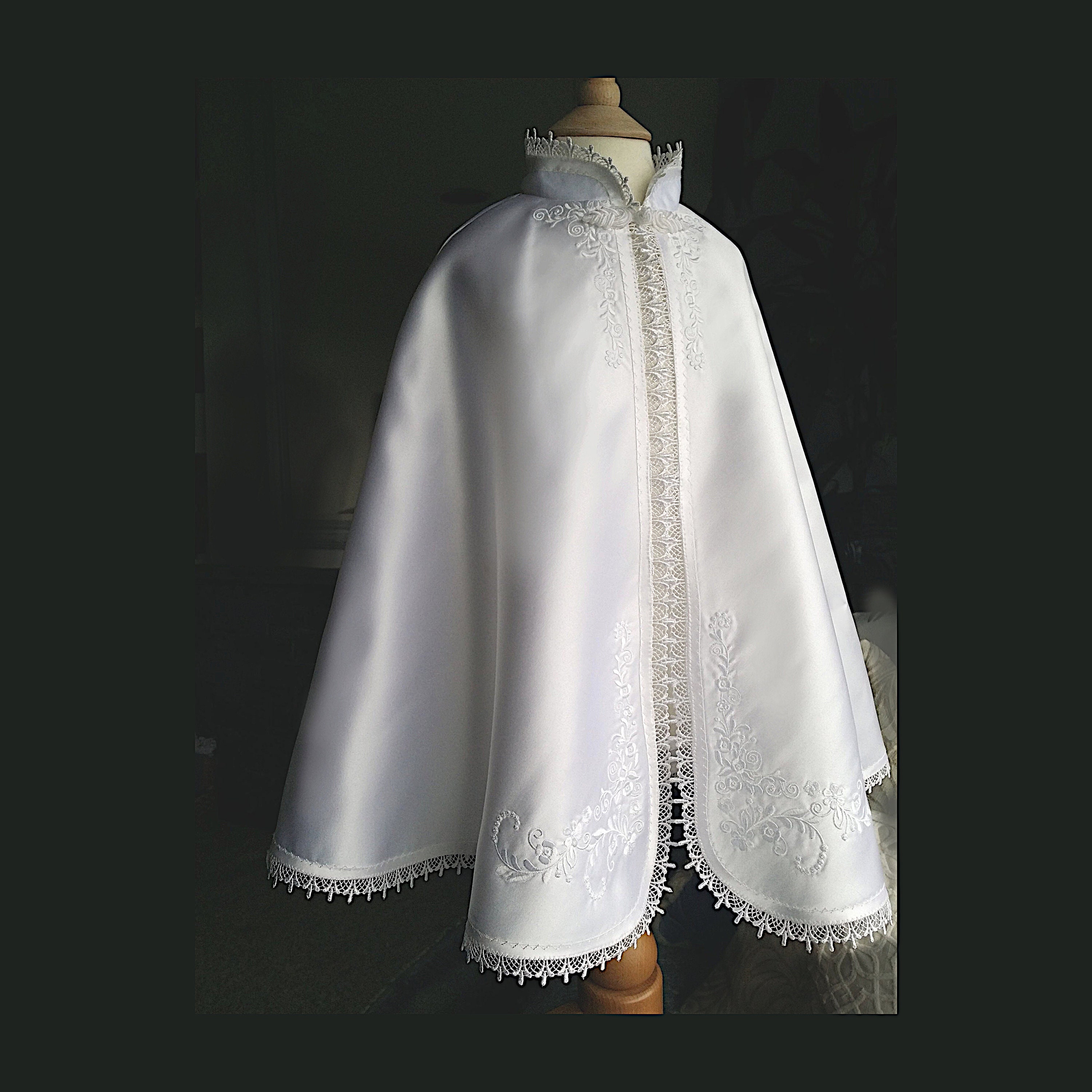 Baby Baptizm Baptism Christening cape gown in White or ivory with stunning intricate embroidery and NO hood personalised