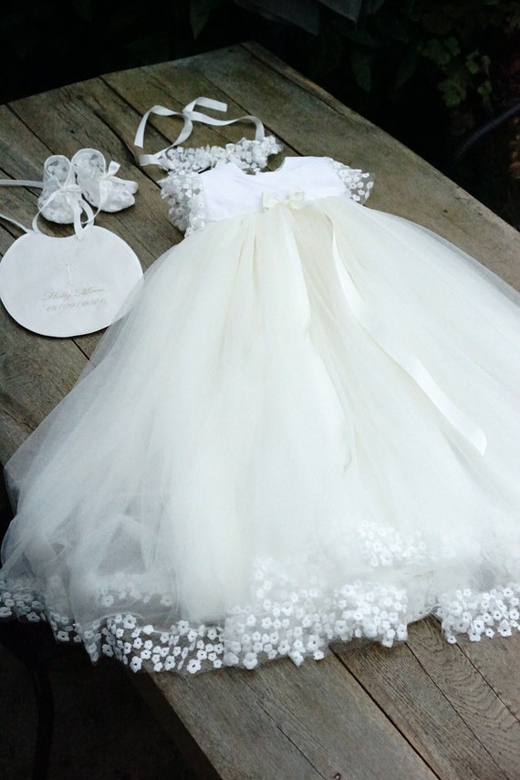 Princess Meadow Pale Ivory Christening Dress Gown in Silk Tulle and Lace in IVORY With Gorgeous Dainty Flower Lace Fit for a Little Princess Etsy UK