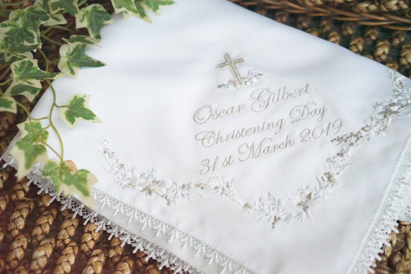 Baptism Krygma baptism blanket white embroidered krygma blanket