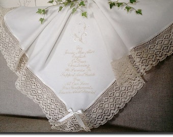 White cream or ivory WARM fleece  Baby blanket for a Baptizm Baptism or a Christening personalized with child's name with COTTON CLUNY lace