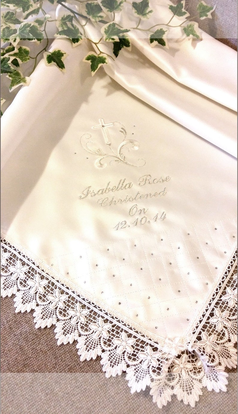 Baby Baptizm Baptism Christening cape in white or ivory satin with intricate embroidery and hood