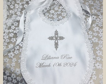 Baby Baptizm Baptism Christening Naming day BIB personalized with name in white, ivory or cream/ecru colour