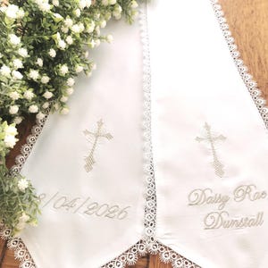 White off white ivory baby child's adult's Baptism CHRISTENING STOLE SASH lined personalised Irish Shamrock and Celtic designs available