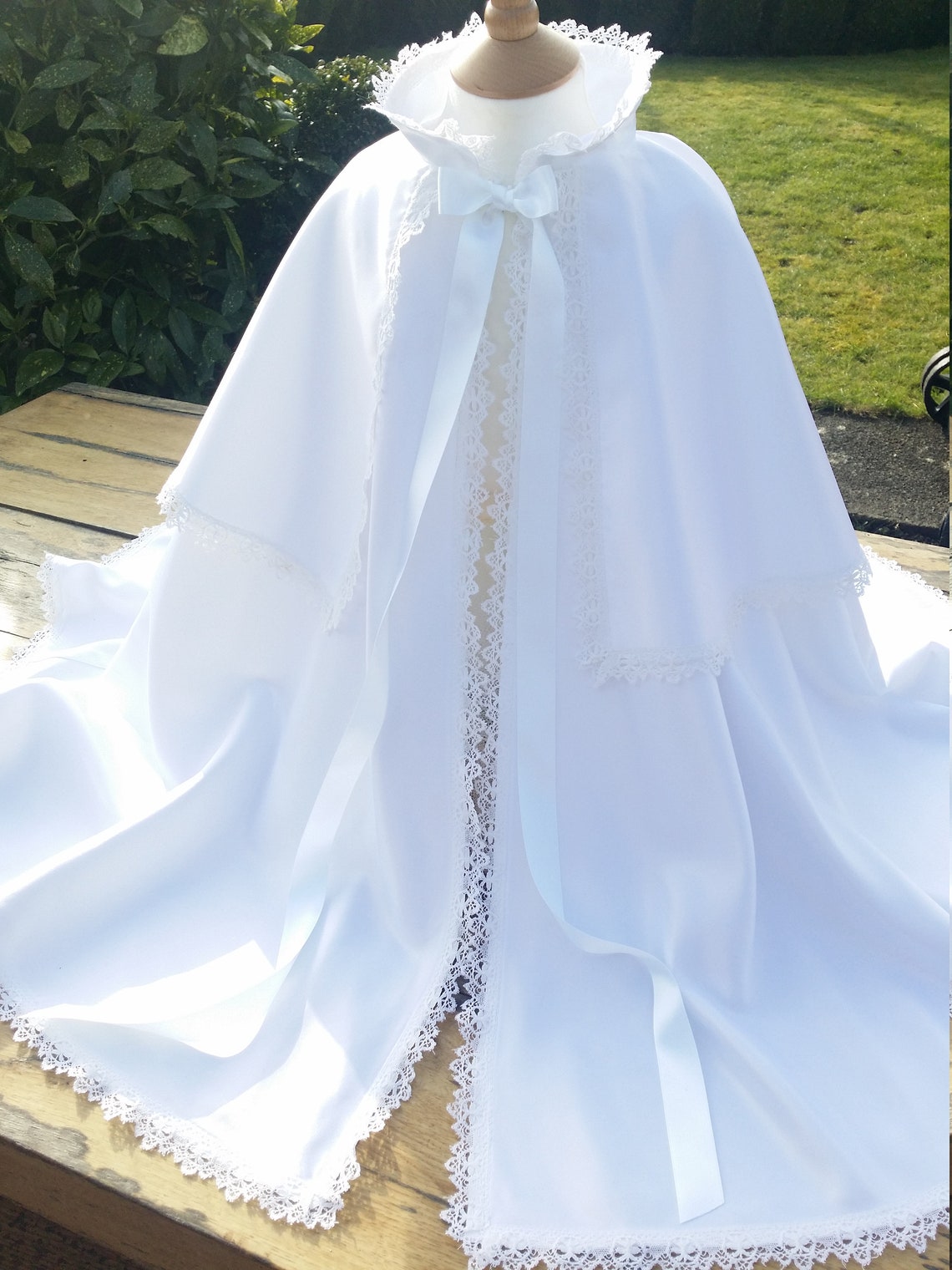 Baptization Hat Baby Baptizm Baptism Christening Cape Gown in White Satin With | Etsy