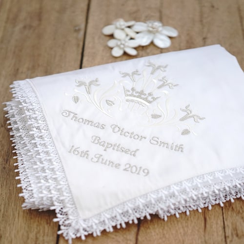 Bavaglino In Raso Ricamato Glamour Girlz - Per Battesimo, Avorio/Bianco, 25x29cm - Foto 5