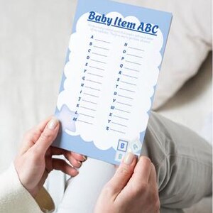 Baby Shower ABC Game Printable | Baby Item Alphabet Challenge | Fun Baby Shower Activity | Instant Download | Gender Neutral Blue Party Game