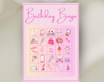 Girl Birthday Bingo Game Pink Party Activity Ages 6-12