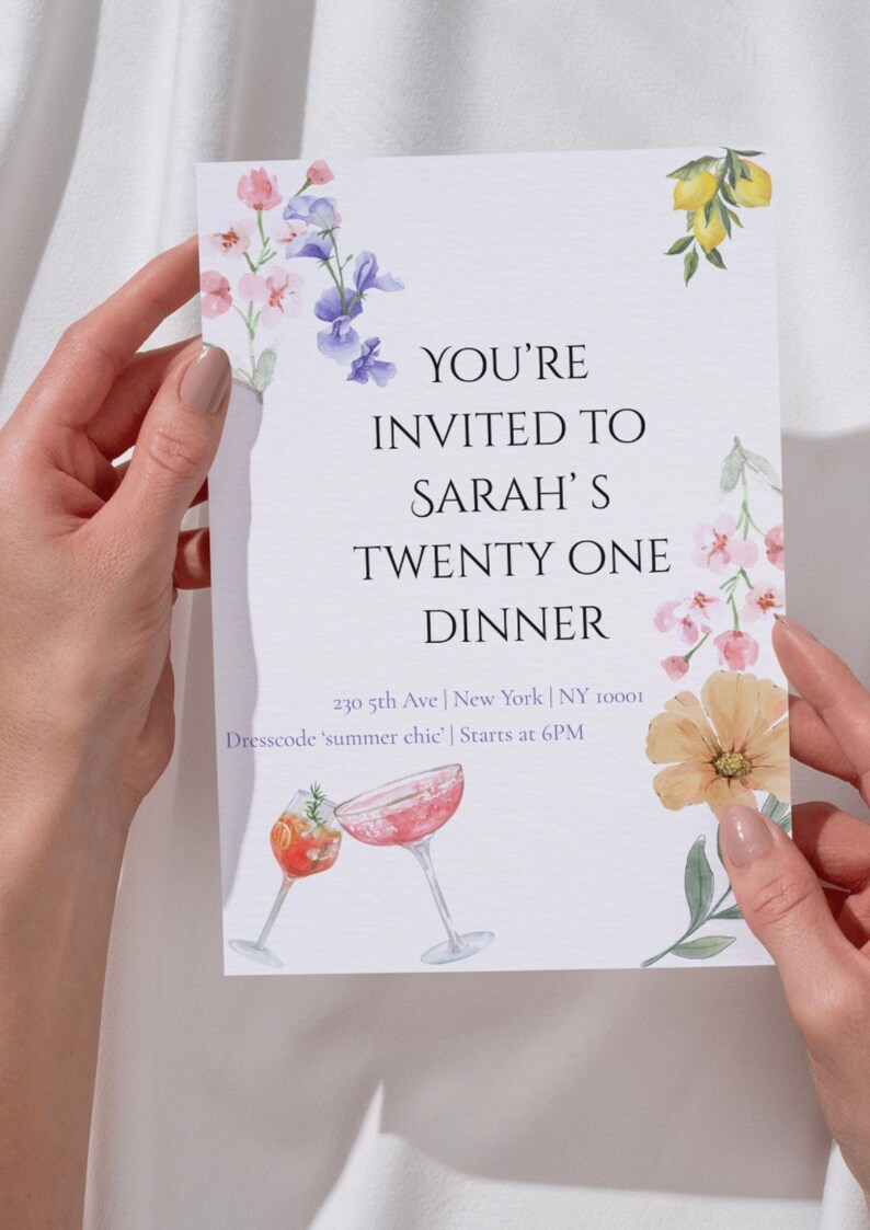 Custom Digital Party Invitation | 21st Birthday Dinner Invite ...