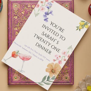 faire-part de fête numérique personnalisé | Invitation pour le dîner de votre 21e anniversaire | Carte modifiable pour les soirées d'été | Invitation à une garden-party imprimable | Modèle de fête