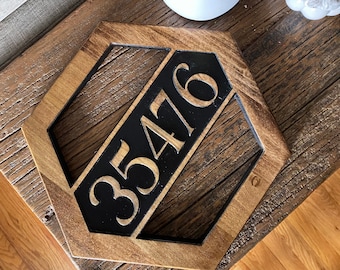 Hexagon house number wall hanging sign custom order