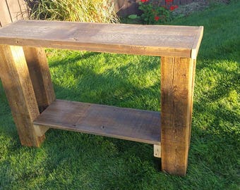 rustic Barn wood Sofa or console table made from 1800s reclaimed  barn wood salvaged barn wood table